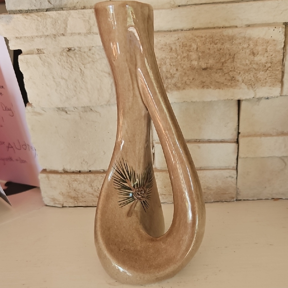 Small Brown Bud Vase with Pinecone